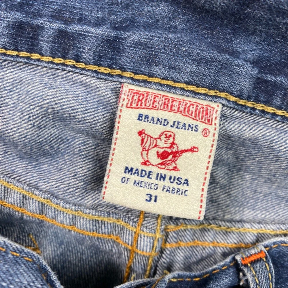 Y2K True Religion Section Slim Jeans Mens 31X32 Blue Denim Horseshoe Flap